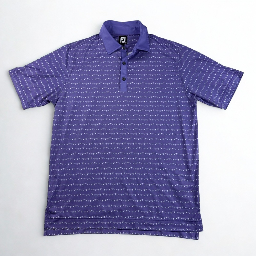 FootJoy FJ Polo Shirt Purple Golf M Flag Print Stretch Athletic‎ Casual Fit Top